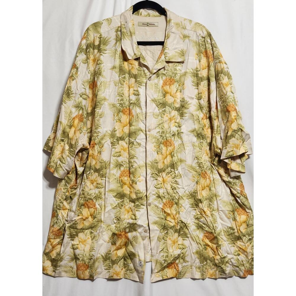 Tommy Bahama Mens 4XL Silk Hawaiian Tropical Floral Button Down Shirt 01
